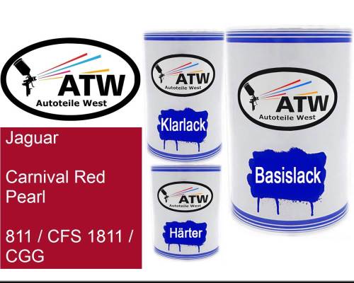 Jaguar, Carnival Red Pearl, 811 / CFS 1811 / CGG: 500ml Lackdose + 500ml Klarlack + 250ml Härter - Set, von ATW Autoteile West.